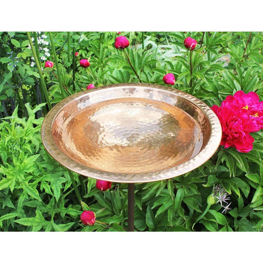 16" Hammered Copper Birdbath Bowl with Metal Stake