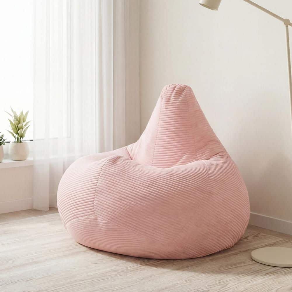 Bean Bag Chair for Adults with Skin-Friendly Corduroy Cover and Soft Sponge Filling Pink