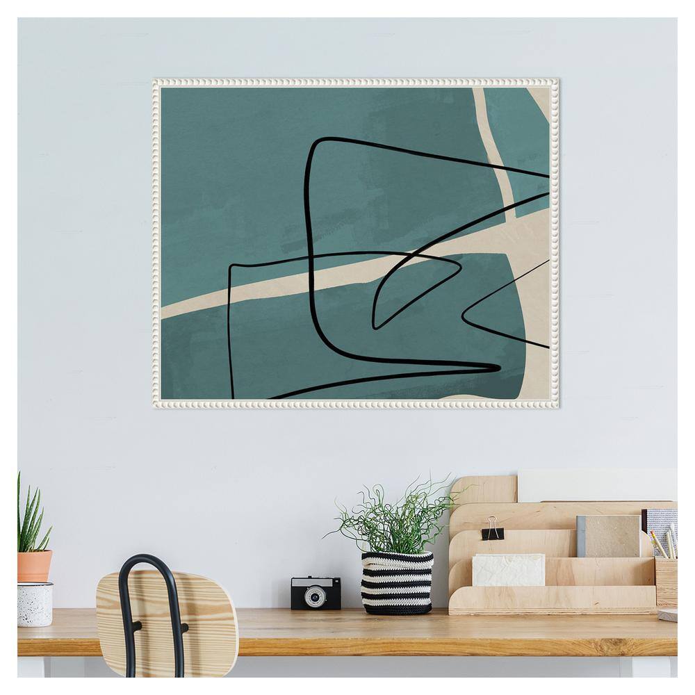 Teal and Black Abstract Beaded Framed Canvas Wall Art