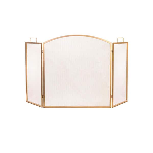3 Fold Matte Gold Arch Top Fireplace Screen