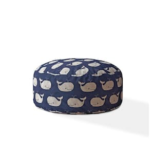 Charlie Blue And Grey Twill Round Pouf Cover Only