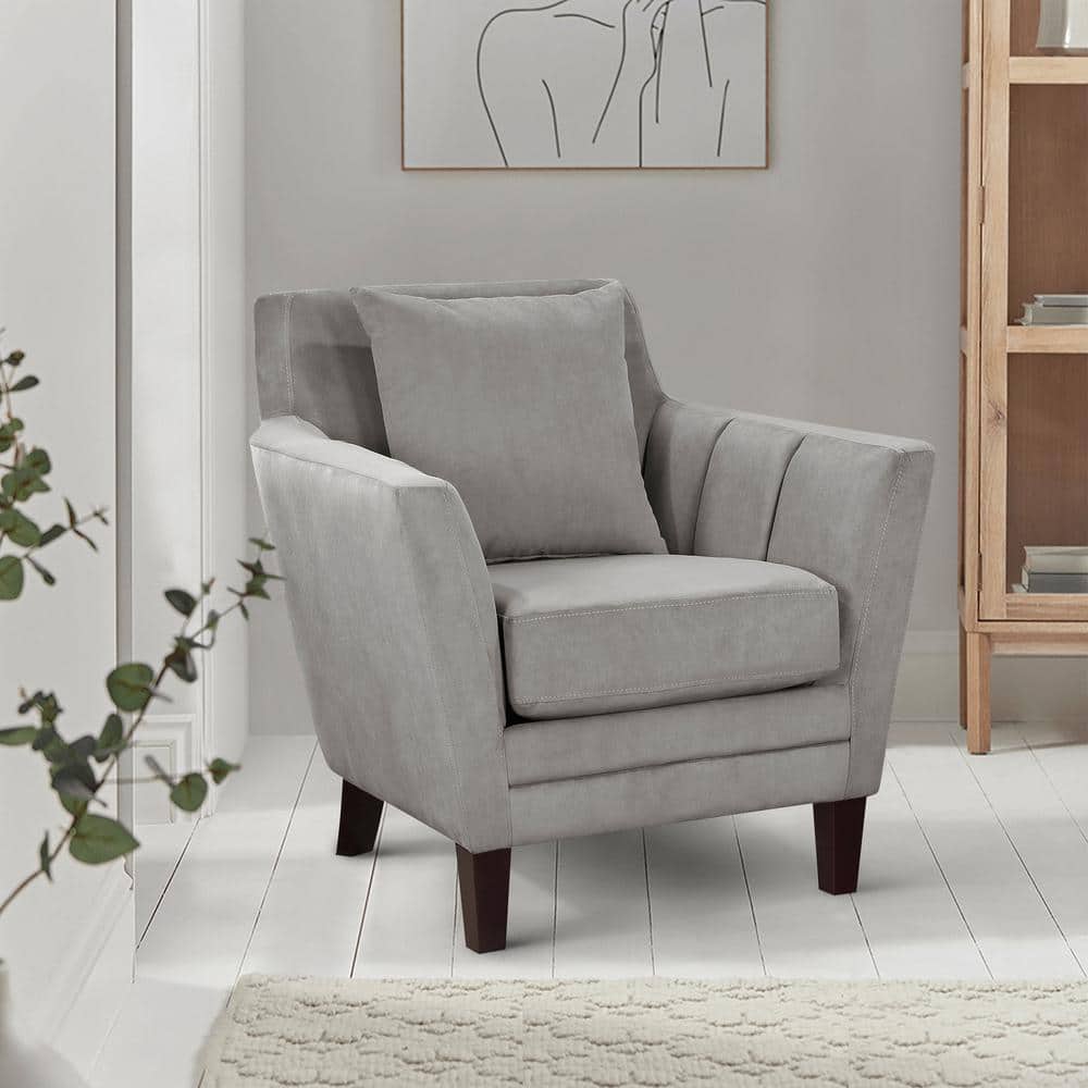 Gray Velvet Upholstered Accent Chair with Wood Legs