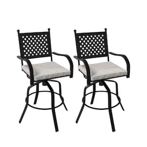 Black Aluminum Frame Outdoor Dining Chair 360° Swivel Chair Bar Stool with Removable Cushion