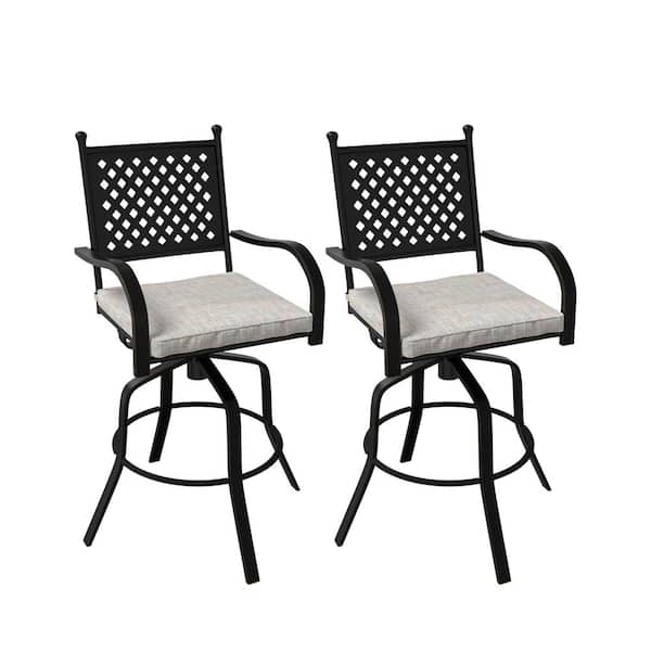 Mondawe Black Aluminum Frame Outdoor Dining Chair 360° Swivel Chair Bar Stool with Removable Cushion