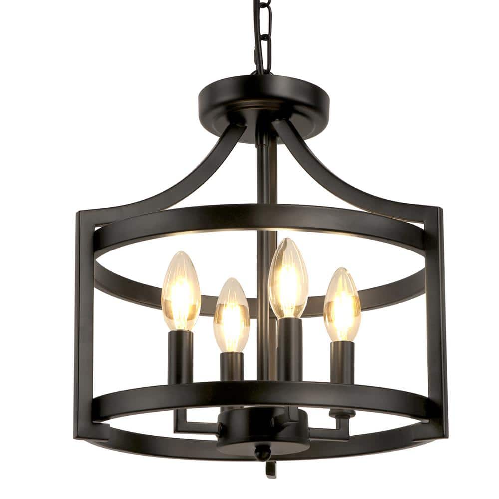 13.38 in. 4-Light Rustic Black Lantern Farmhouse Vintage Chandeliers for Li