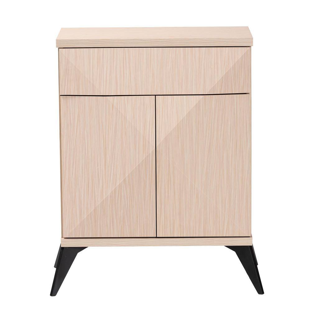 Light Brown and Black Wood 2-Door Mid-Century Sideboard Buffet