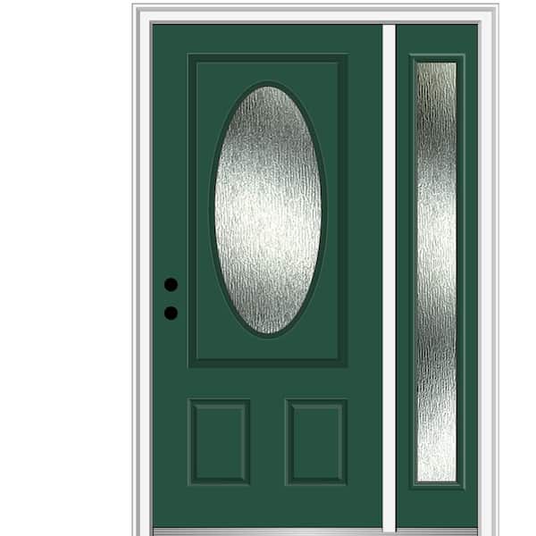 MMI Door 48 in. x 80 in. Right-Hand Inswing Rain Glass Hunter Green Fiberglass Prehung Front Door on 4-9/16 in. Frame