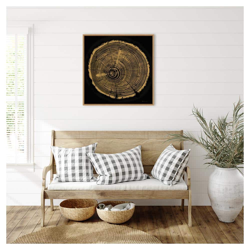 Tree Trunk I Abstract Golden Brown Canvas Wall Art with Maple Frame
