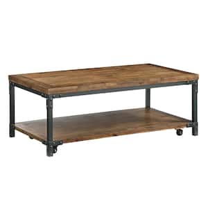Lantana 48 in. Honey Rectangle Wood Coffee Table with Rustic Metal Frame on Casters