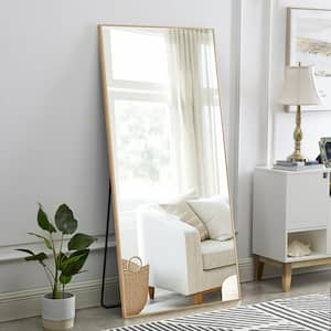 Modern Full Length Mirror Free Standing Leaning/Hanging/Mounted Mirror with Thin Aluminum Frame in Gold