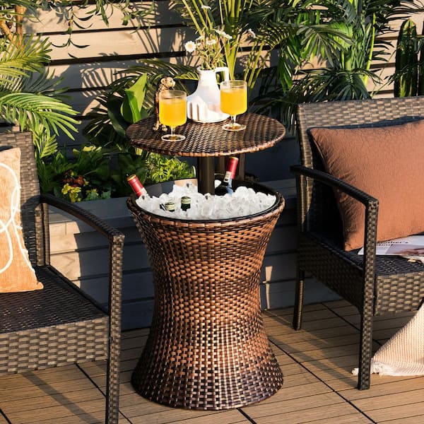 Details about   Patio Or Poolside 3 in 1 Patio Rattan Cooler Bar Table with Adjust Ice Bucket 
