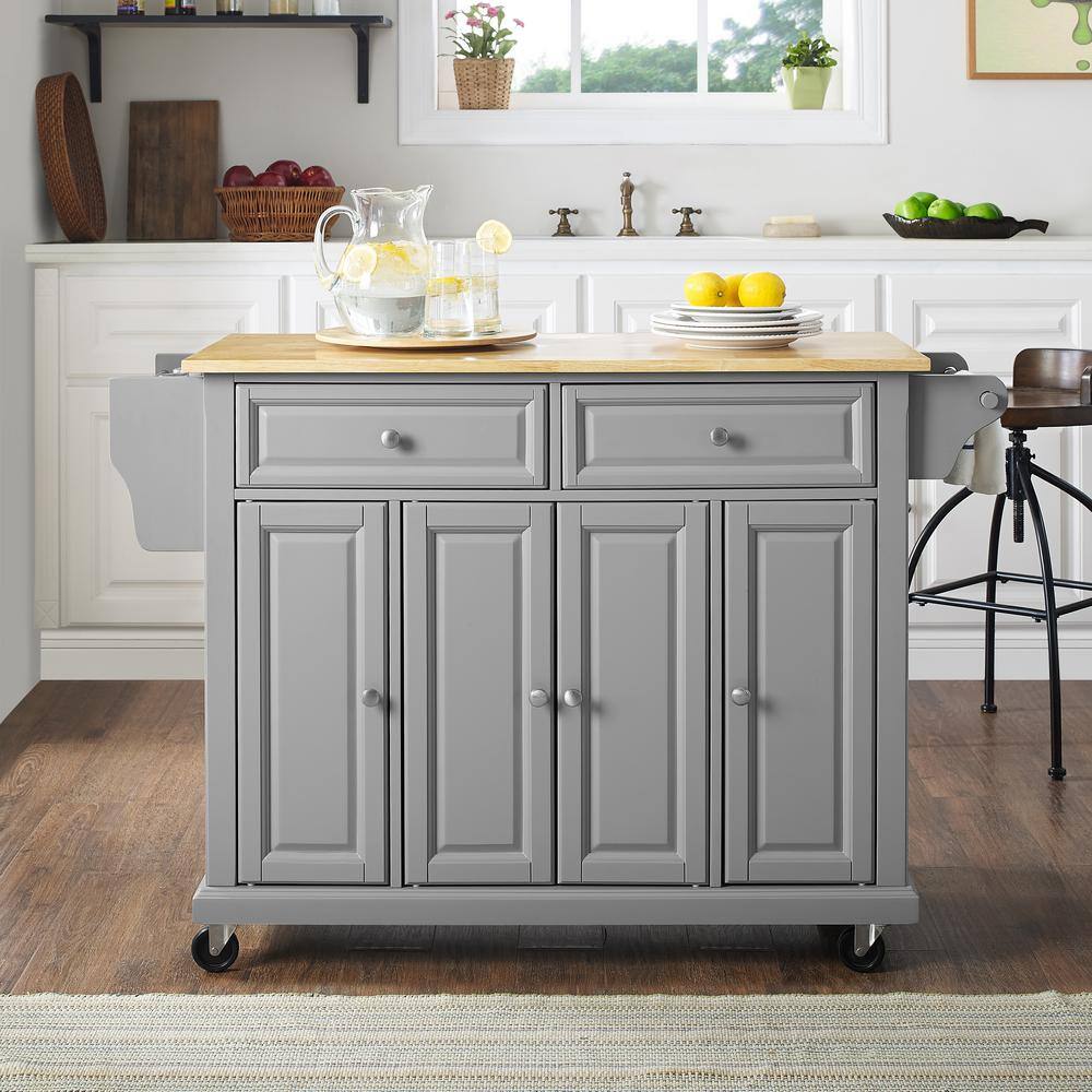 Gray and Natural Wood Top Kitchen Cart with Storage