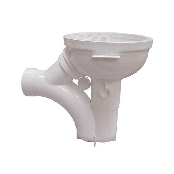 JONES STEPHENS 2 in. PVC Solvent Weld Floor Drain with Trap and 7-5/8 in. Full Plastic Strainer