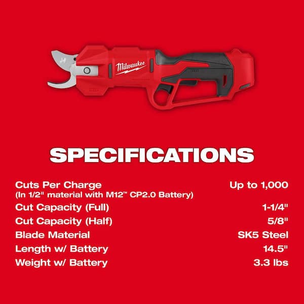 Milwaukee - M12 12V Cordless Brushless Pruner Shears Kit W/ 2.0 Ah Battery & Charger