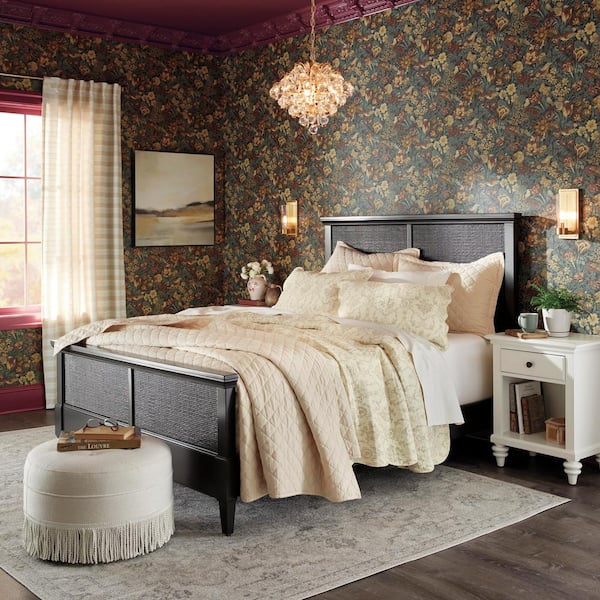 Home Decorators Collection Marsden Black Wooden Cane Queen Bed (65 in. W x 54 in. H)