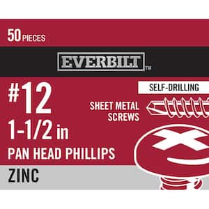 #12 x 1-1/2 in. Zinc Pan-Head Self Drilling Sheet Metal Screw (50-Piece per Pack)