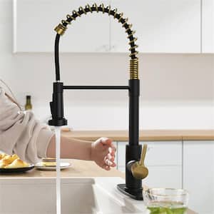 Single Handle Touchless Commercial Smart Pull Down Sprayer Kitchen Faucet with Deckplate Included Black and Brushed Gold