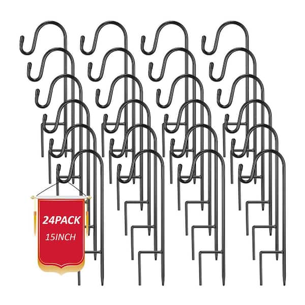 15 Inch Black Iron Shepherd Hooks with 24 Pieces for Outdoor Garden Hanging Solar Lights Flower Baskets Decorations