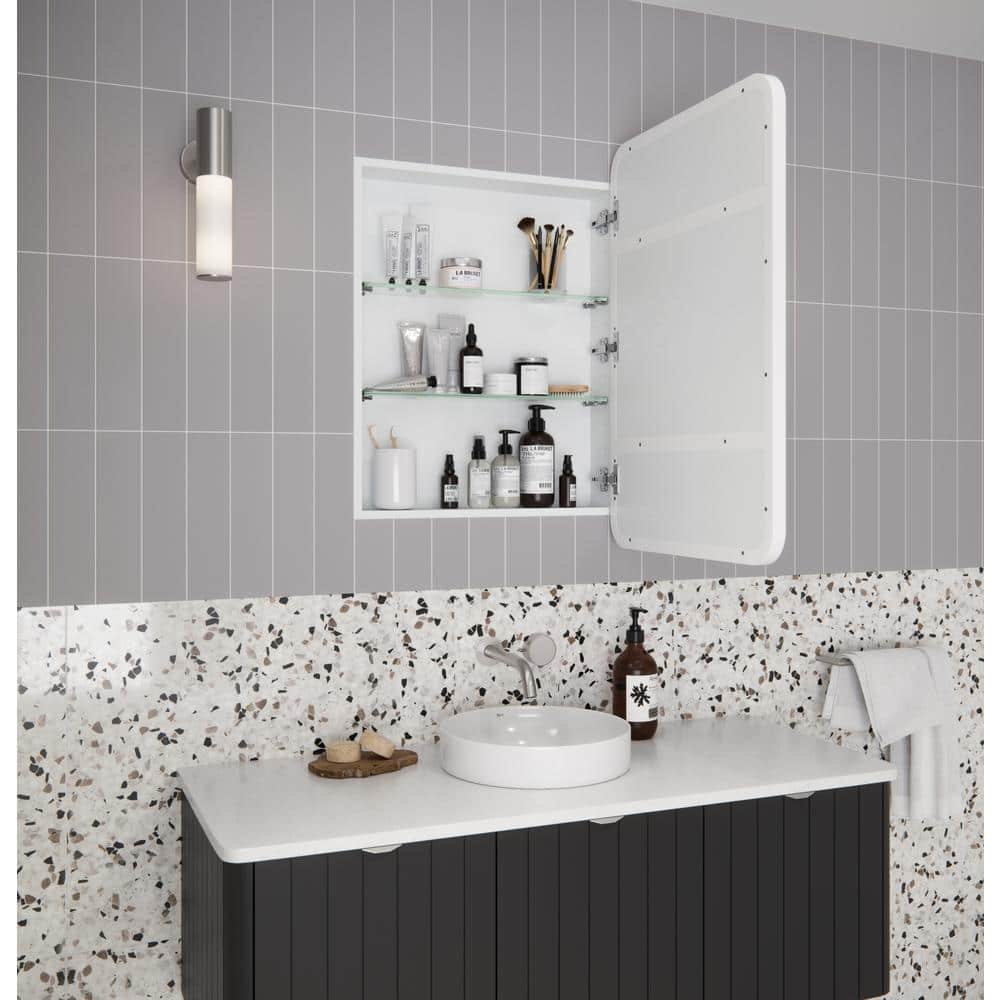 White Stainless Steel Recessed Medicine Cabinet with Adjustable Shelves
