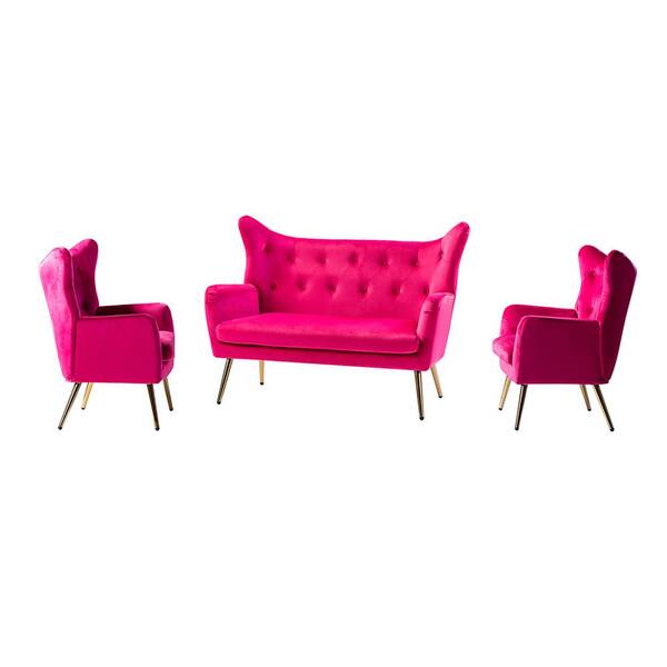 JAYDEN CREATION Esteban 3 Piece Fushia Living Room Set with Wingback Design