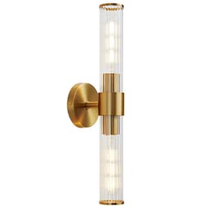 7.21 in. 2-Light Gold Vanity Lights in Threaded with Glass Indoor Wall Mount Lamp for Bathroom, Living Room