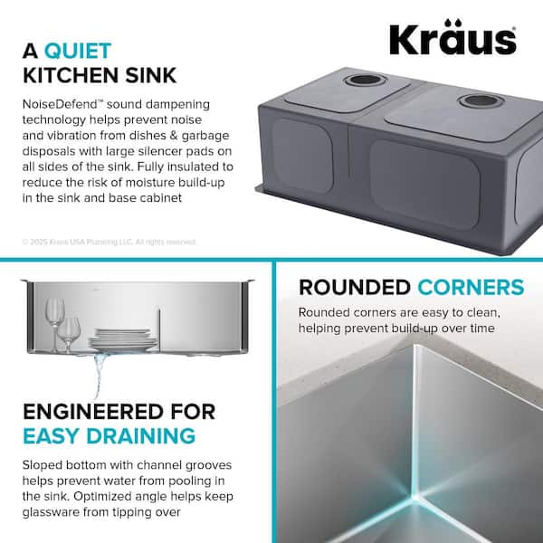 Standart PRO 32 in. Undermount 60/40 Double Bowl 16 Gauge Satin Stainless Steel Kitchen Sink with Accessories