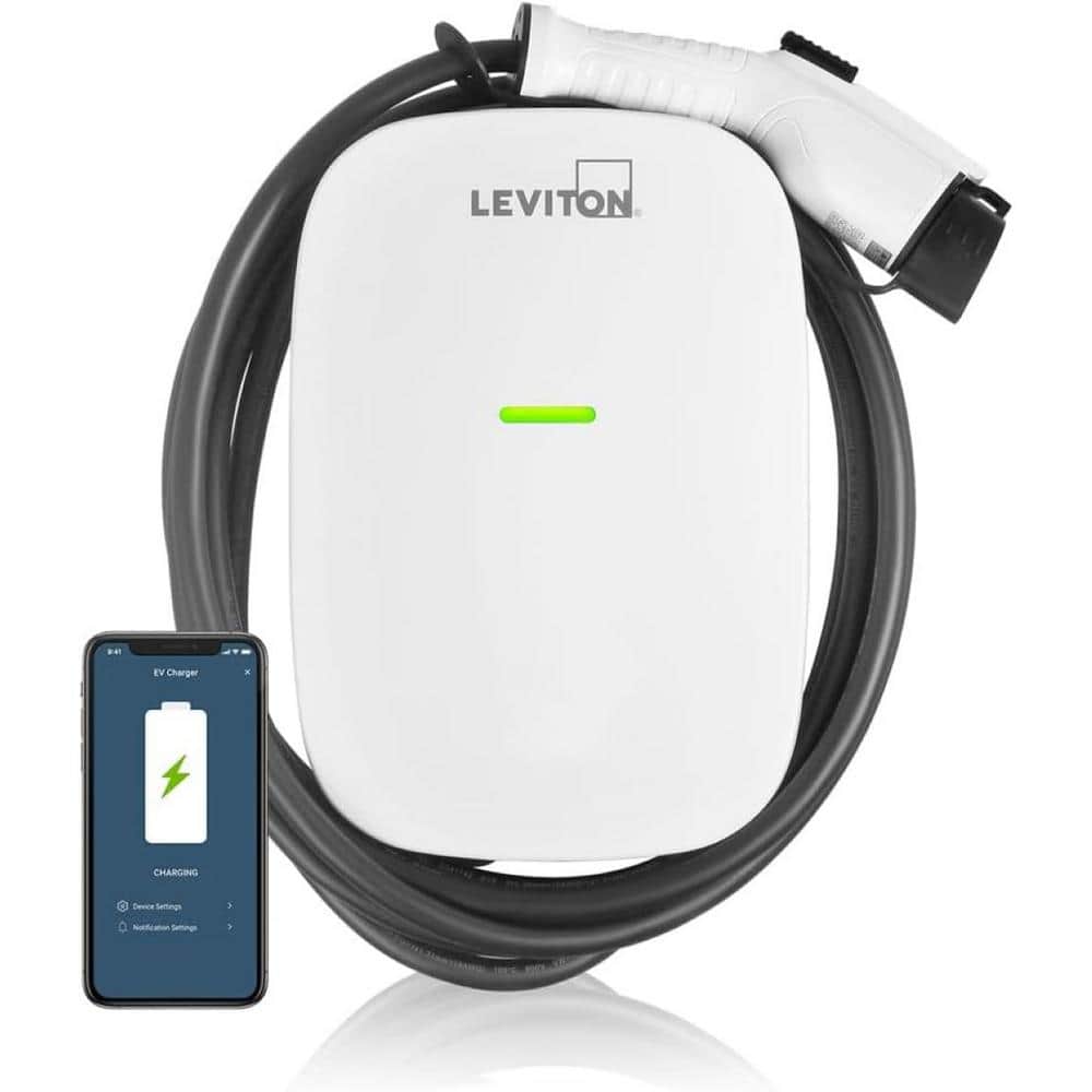 Leviton Level 2 EV Charger Station with Wi-Fi, 48A, 208/240 VAC, 11.6 kW Output, 18 ft. Charging Cable, Hardwired EV48W