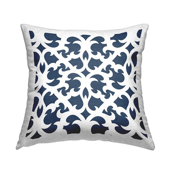 Stupell Industries Blue Brocade Motif Outline Blue Square Outdoor Throw Pillow