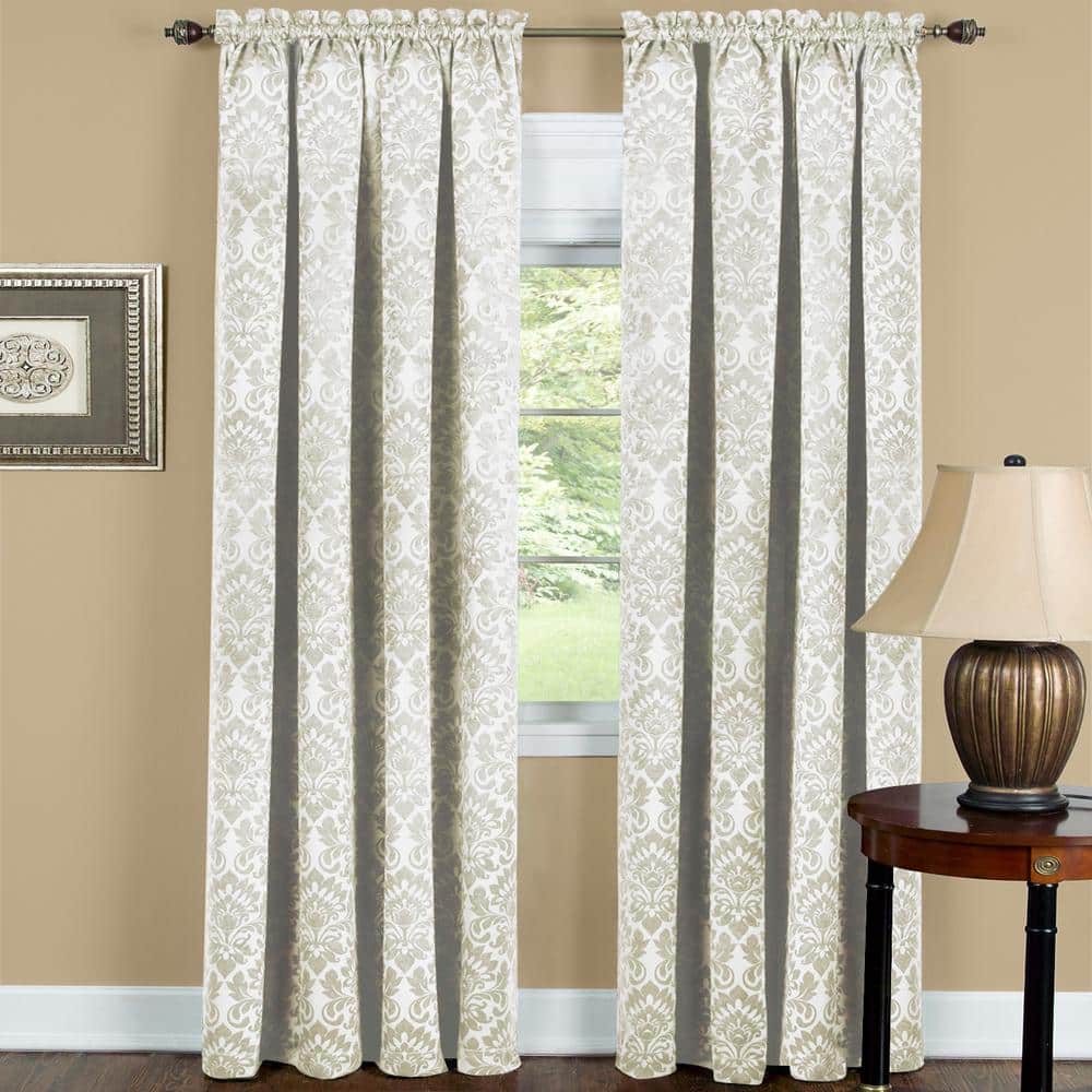 Ivory Ground Length Blackout Damask Drapes