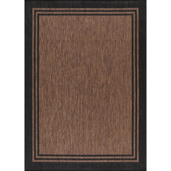 10 X 14 Gold Black Aloha Washable Bordered Indoor Outdoor Area Rug