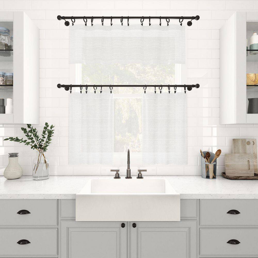 White Sheer Linen Blend Rod Pocket Kitchen Curtain Tiers