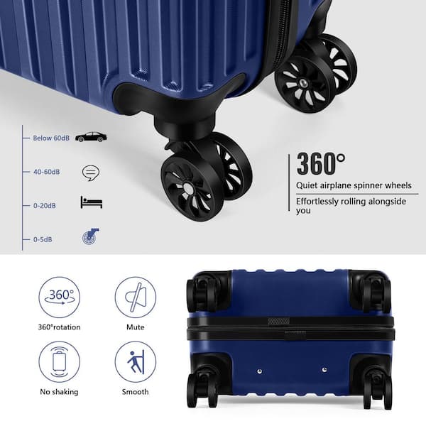 Luggage Waterproof Trolley Case with Hidden Hooks Spinner Luggage Cosmetic Case 2 Bag Set (20 in. x 14 in.) Navy Blue