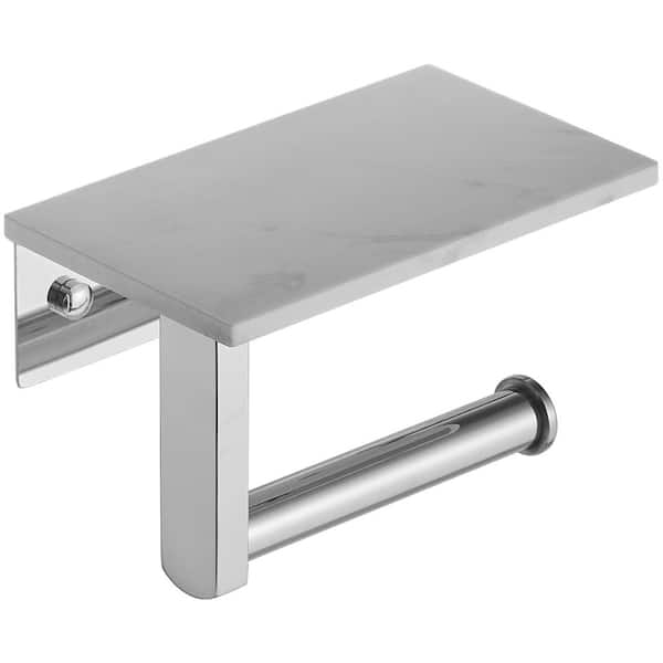 Wall Mount Toilet Paper Holder with Natural Marble Shelf Tissue Storage Holder in Polished Chrome
