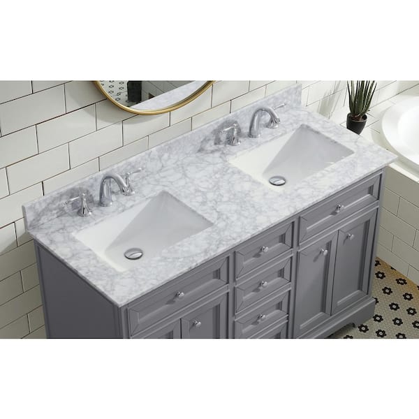 Ari Kitchen And Bath South Bay 55 In Double Vanity Gray With Marble Top Carrara White Basin Akb Southbay Gry - Bathroom Vanity Top Without Backsplash