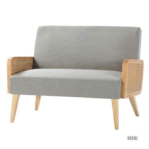 Criss 43 in. Velvet Tight Back 2-Seat Loveseat With Rattan Arm Design-Pewter