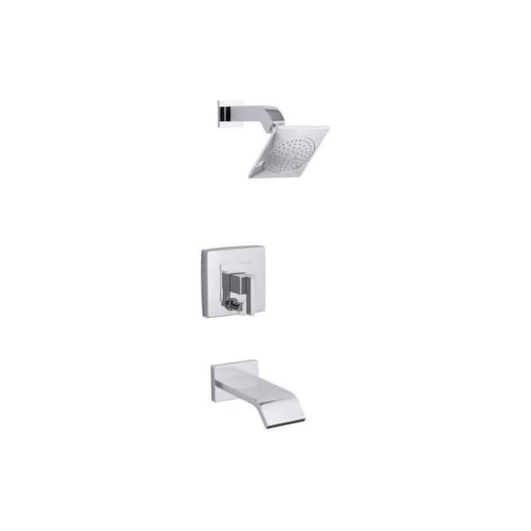KOHLER Loure Rite-Temp 1-Handle Wall Mounted Tub and Shower Trim Kit in Polished Chrome (Valve not Included)