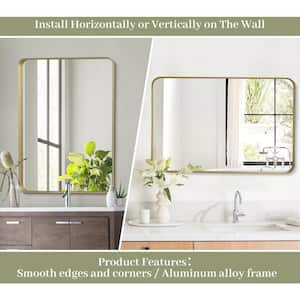 30 in. W x 48 in. H Large Rectangular Metal Deep Framed Wall Bathroom Vanity Mirror Gold