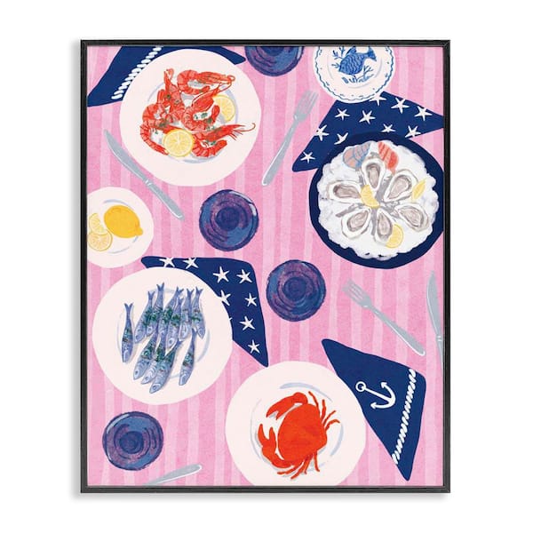 Stupell Industries Seafood Plates Table by Be Ni La Black Framed Food Giclee Art Print 14 in. x 11 in.