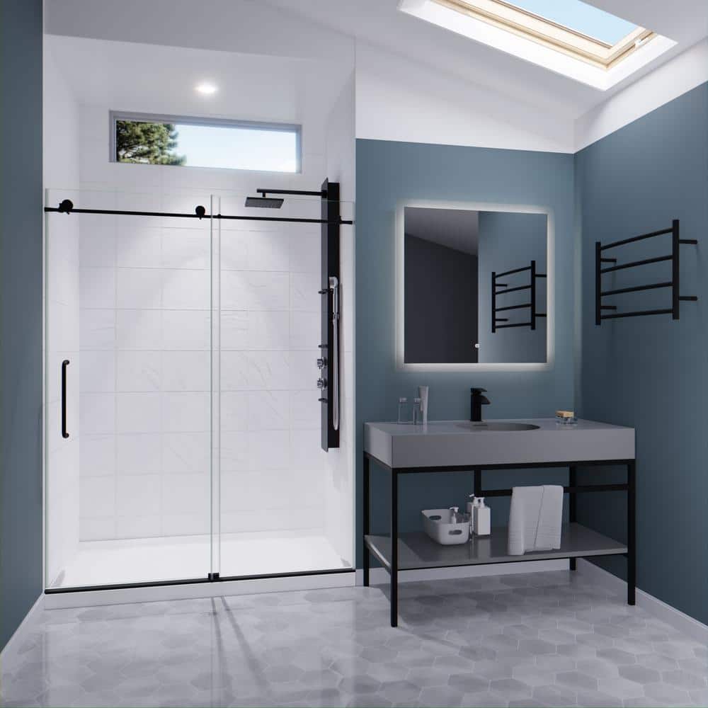 Matte Black Frameless Sliding Glass Shower Door Kit