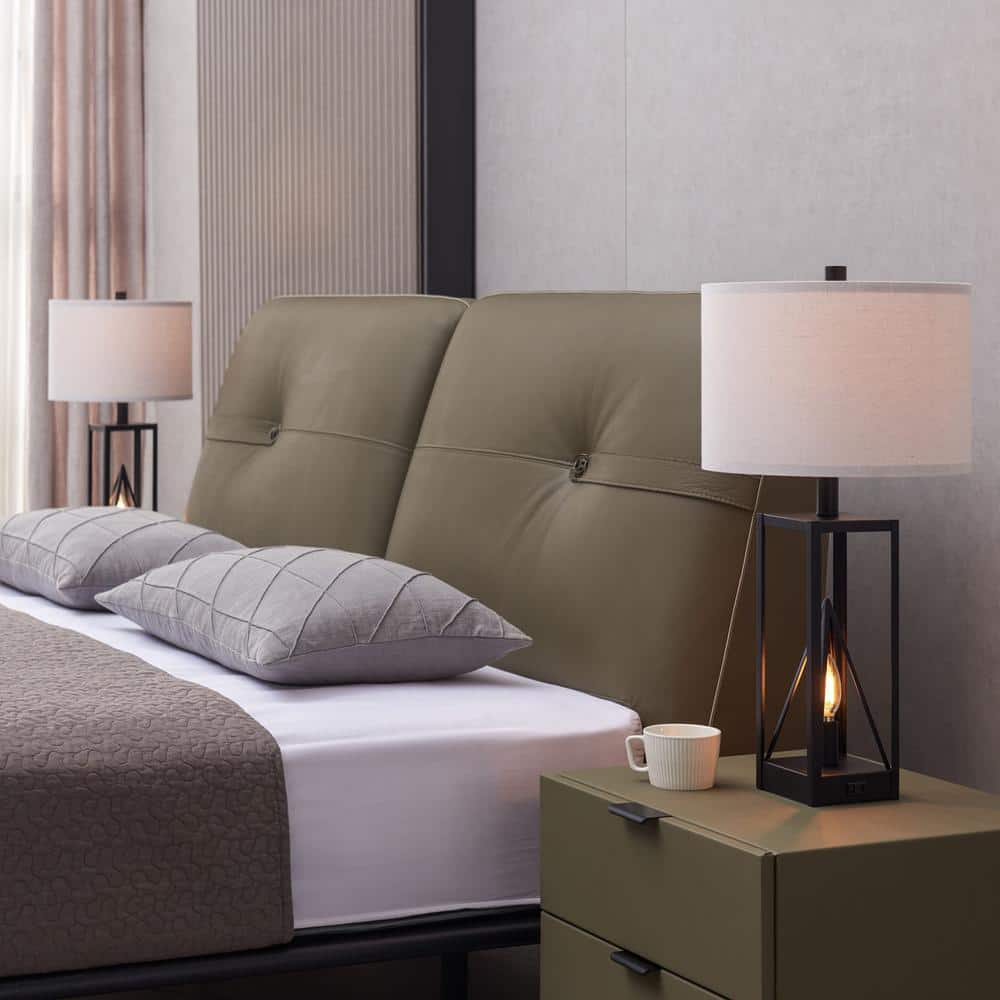 Black Metal 23.5'' Table Lamp Set with USB Ports and Night Light