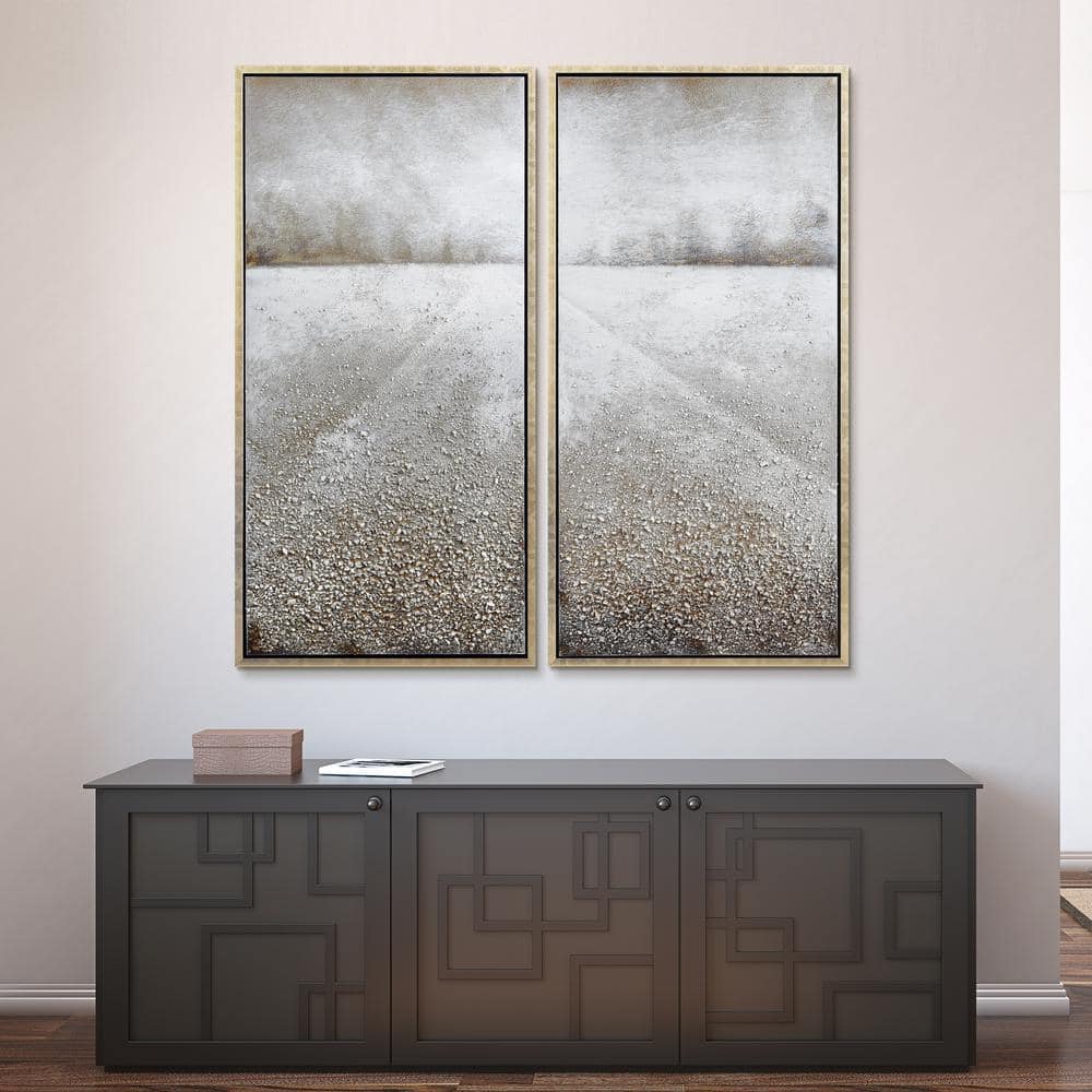 Abstract Gray and Beige Textured Landscape Canvas Painting