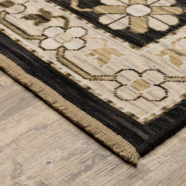 Amara 2 ft. x 10 ft. Black/Beige Floral Area Rug