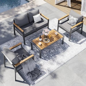 4-Piece Aluminum Patio Conversation Sectional Seating Set with Gray Cushions