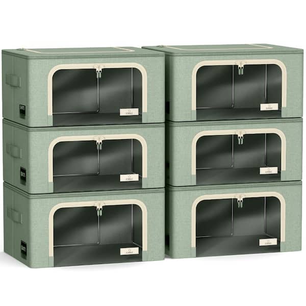 Sorbus Oxford Fabric Storage Bins: Stackable, Foldable Organizer Bags, with Clear Window - Set of 6 - Teal