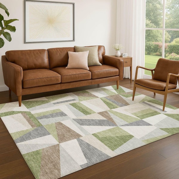Chantille Machine Washable Indoor/Outdoor Abstract ACN2327 Aloe 5 ft. x 7 ft. 6 in. Area Rug
