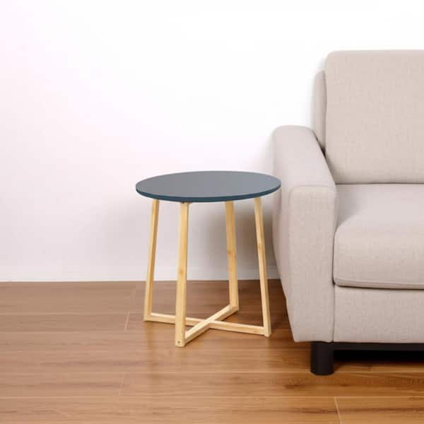 19.60 in. Gray, Natural Round Solid Wood End Table