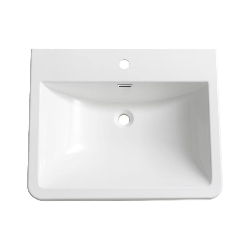 Milano 26" White Acrylic Rectangular Bathroom Sink with Overflow