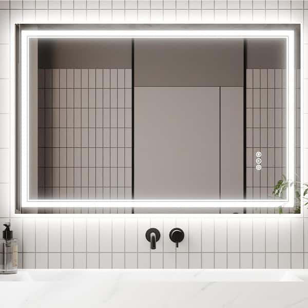 Staykiwi 48 in. W x 32 in. H Rectangular Frameless LED Anti-Fog Wall-Mounted Bathroom Vanity Mirror in White