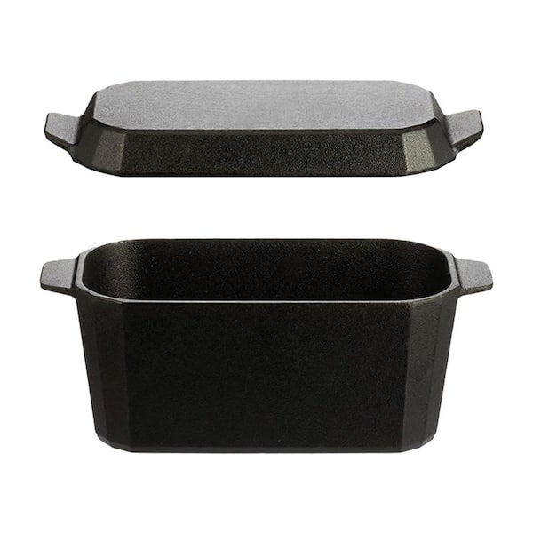 Oversized Cast Iron Rectangular Loaf Pan with Lid 10 x 5 in. Deep Dish Baking Pan for Sourdough Bread Baking