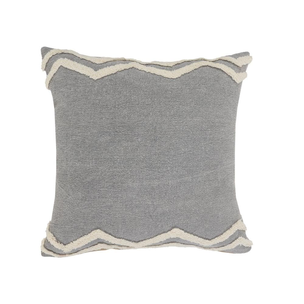 Charming Gray / White Chevron Bordered Cozy Poly-fill 20 in. x 20 in. Indoo